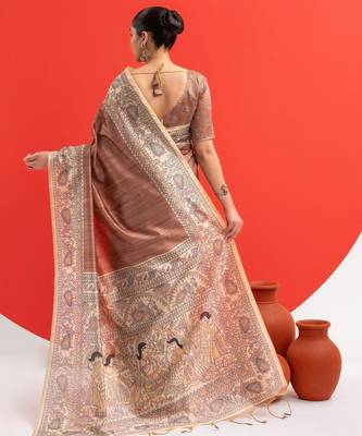 coffee solid tussar silk saree with blouse 4