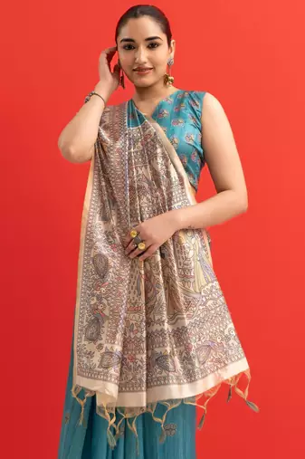 blue solid tussar silk saree with blouse