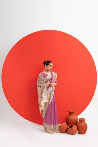wine solid tussar silk saree with blouse