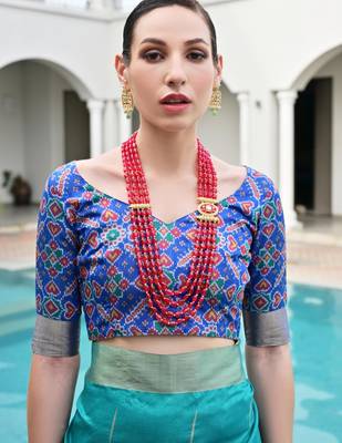 blue solid raw silk blend saree with blouse 4
