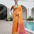 orange solid raw silk blend saree with blouse