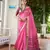 pink solid raw silk blend saree with blouse