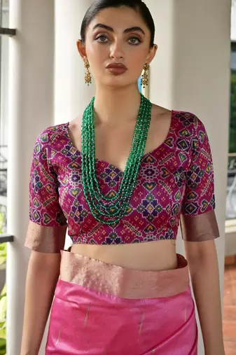 pink solid raw silk blend saree with blouse