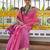 pink solid raw silk blend saree with blouse