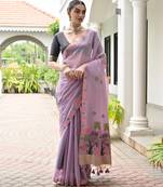lavender solid chanderi saree with blouse