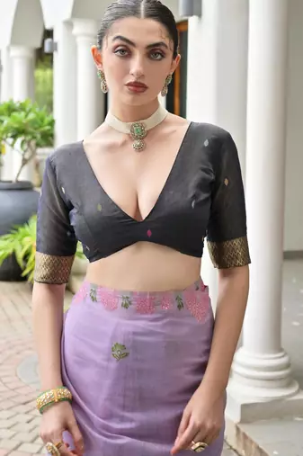 lavender solid chanderi saree with blouse