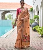 peach solid chanderi saree with blouse