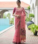 pink solid chanderi saree with blouse