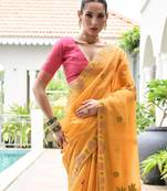 yellow solid chanderi saree with blouse