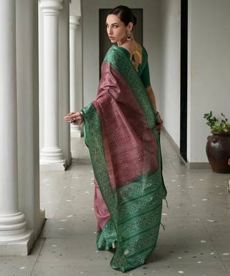 brown solid tussar silk saree with blouse 3