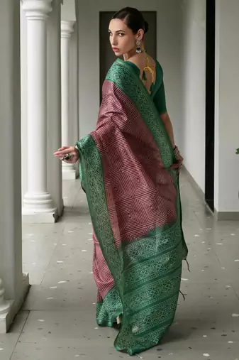 brown solid tussar silk saree with blouse