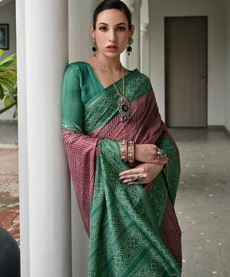 brown solid tussar silk saree with blouse 4