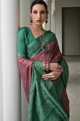 brown solid tussar silk saree with blouse