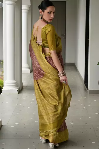 Green solid tussar silk saree with blouse