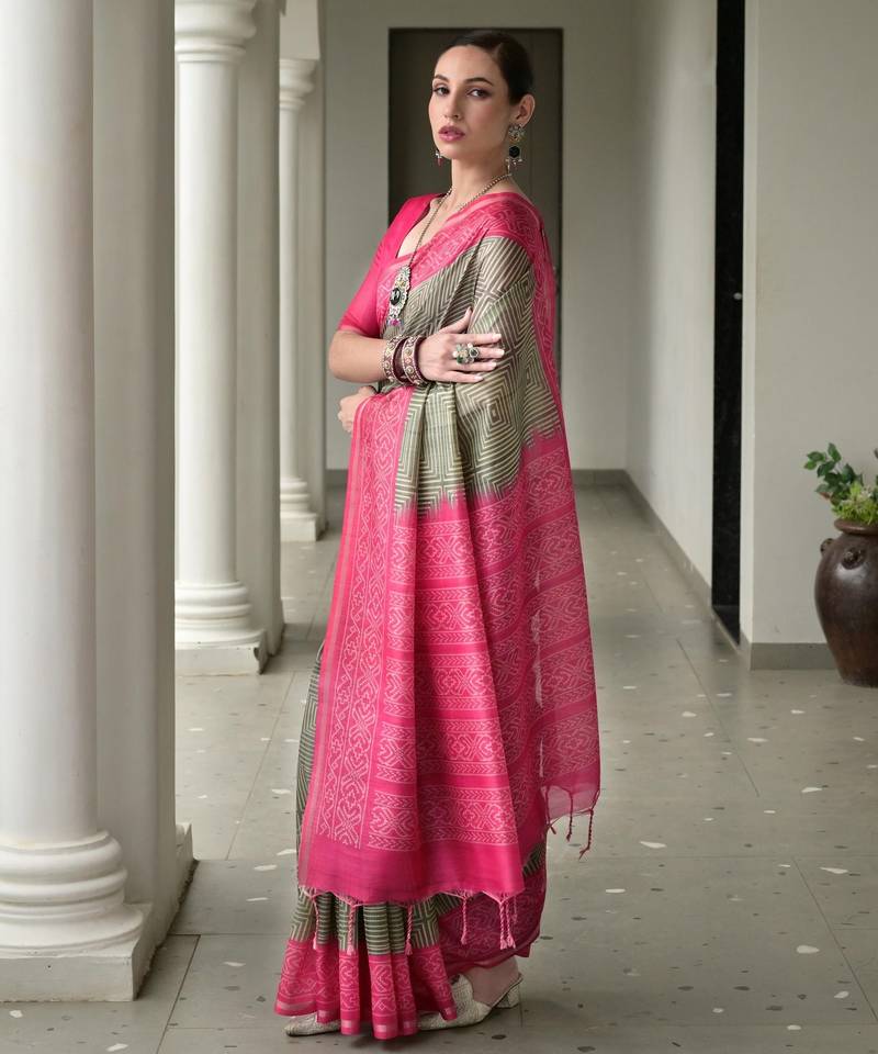 pink solid tussar silk saree with blouse