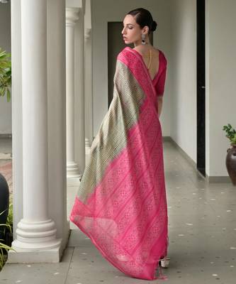 pink solid tussar silk saree with blouse 3
