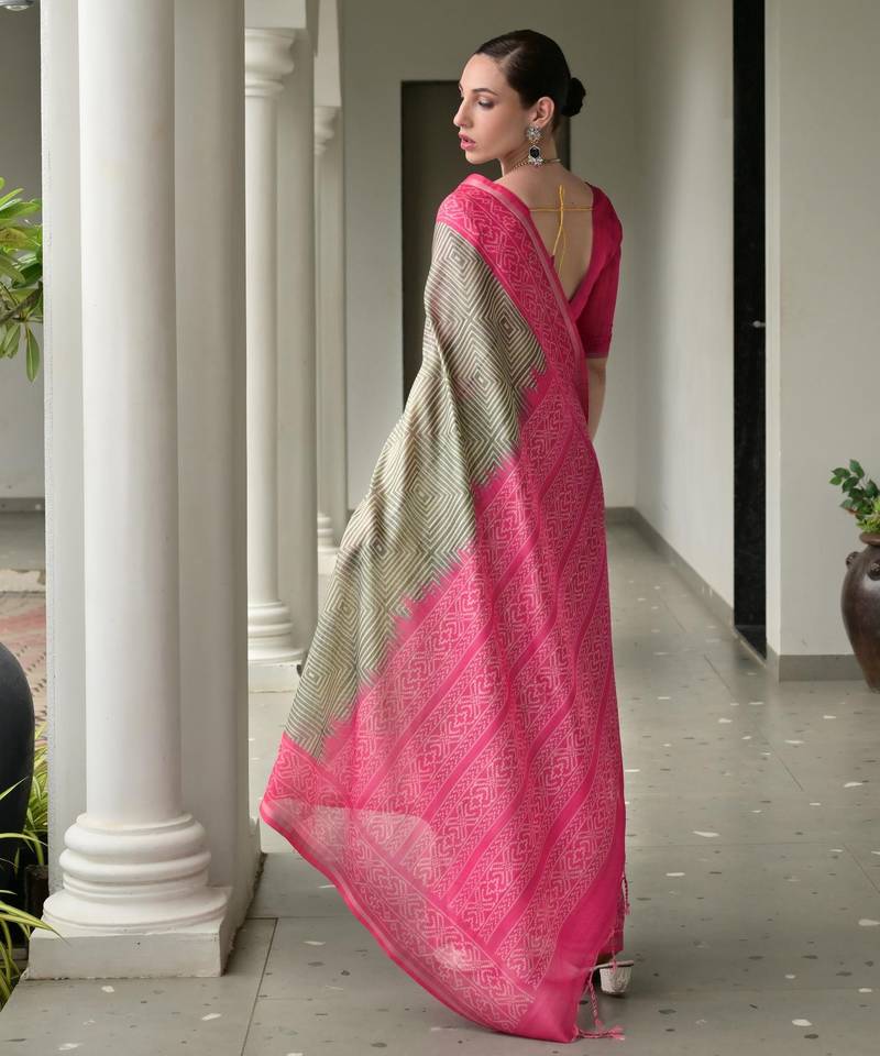 pink solid tussar silk saree with blouse