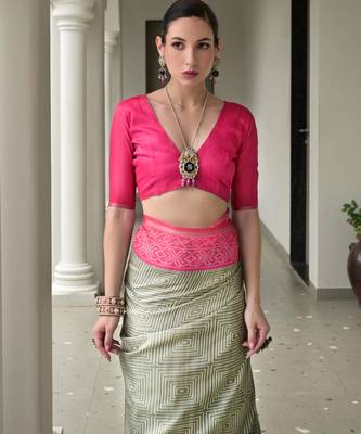 pink solid tussar silk saree with blouse 4