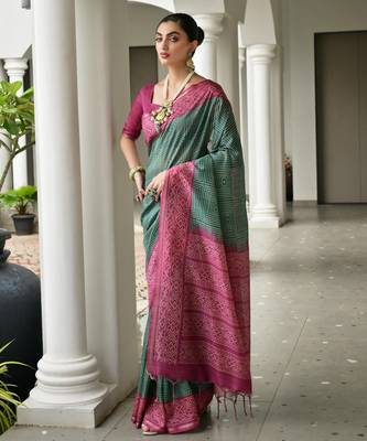 wine solid tussar silk saree with blouse 1