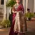 maroon solid raw silk blend saree with blouse