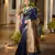 navy blue solid raw silk blend saree with blouse