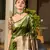 parrot green solid raw silk blend saree with blouse