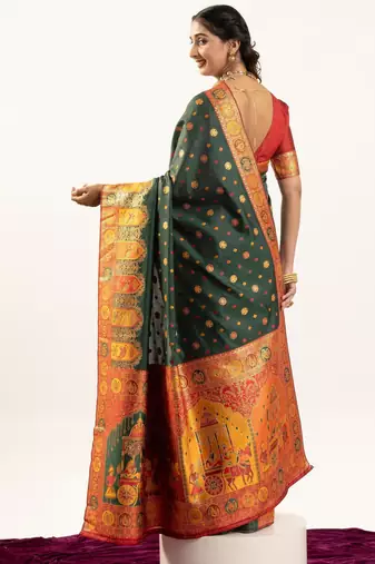 Green solid silk blend saree with blouse