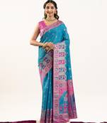 Blue solid silk blend saree with blouse