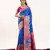 Royal blue solid silk blend saree with blouse