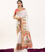 White solid silk blend saree with blouse