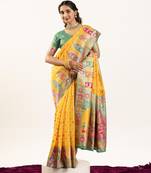 Yellow solid silk blend saree with blouse
