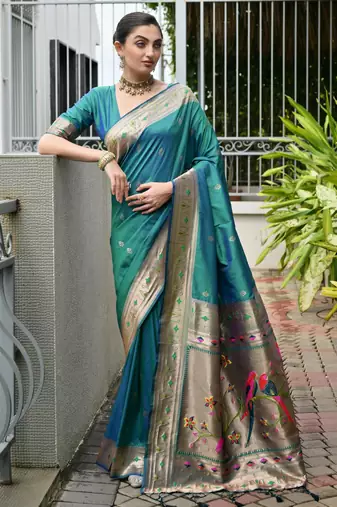 Green solid silk blend saree with blouse