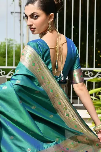 Green solid silk blend saree with blouse