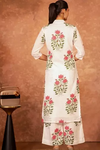 red cotton hand block print salwar kameez