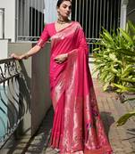Pink solid silk blend saree with blouse