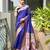 Blue solid silk blend saree with blouse