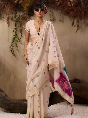 pink solid blended cotton saree with blouse 1