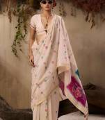 pink solid blended cotton saree with blouse