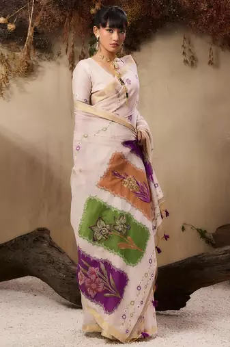 wine solid blended cotton saree with blouse