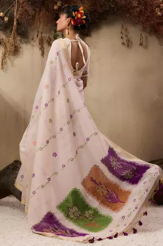 wine solid blended cotton saree with blouse