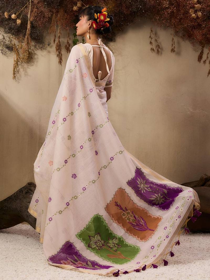 wine solid blended cotton saree with blouse