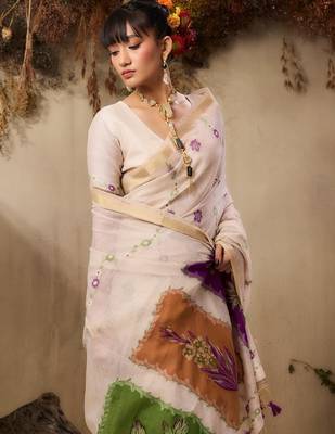 wine solid blended cotton saree with blouse 3