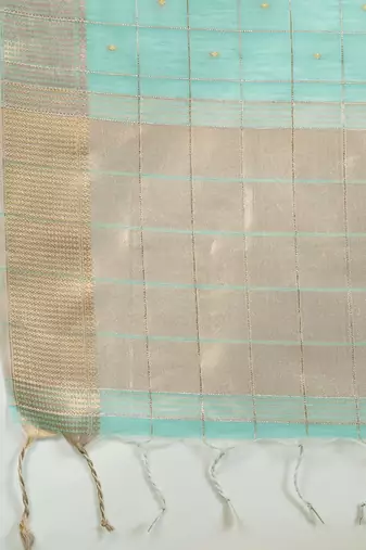 aqua blue solid tissue saree with blouse