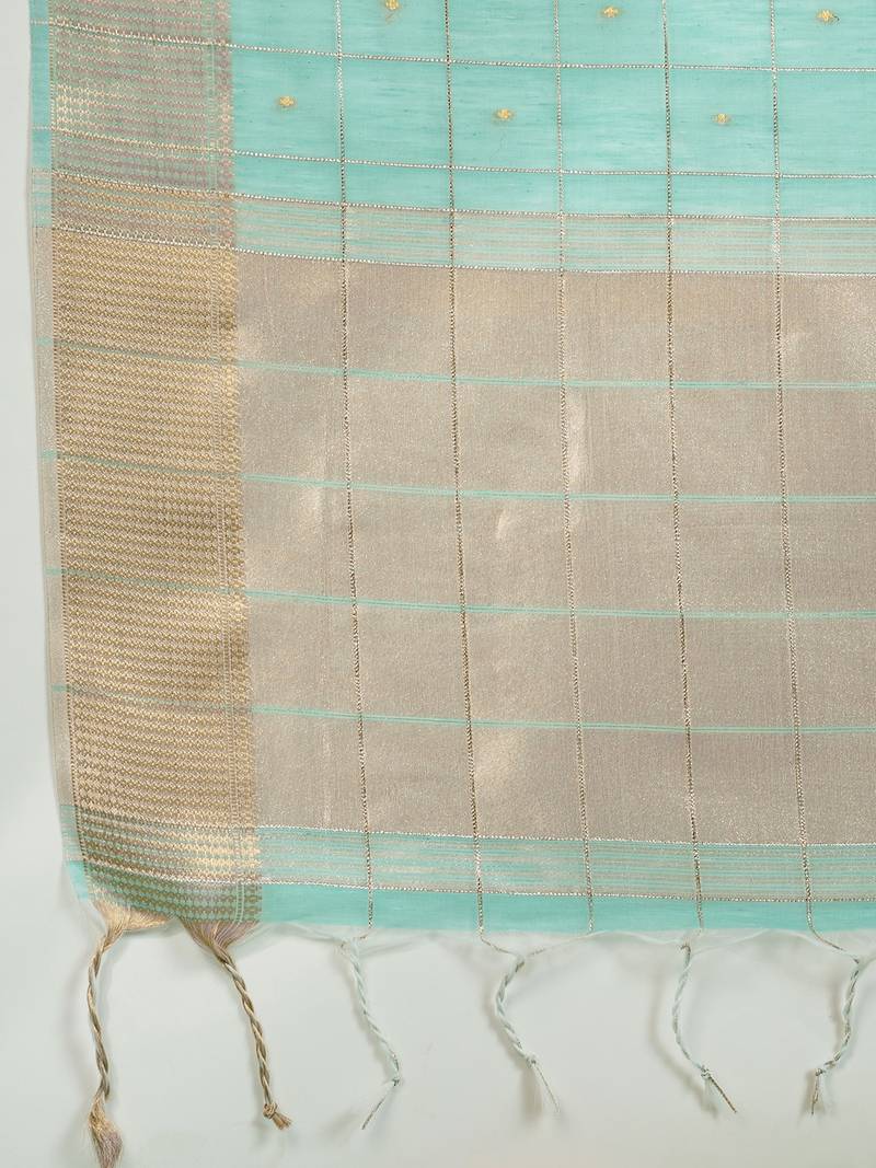 aqua blue solid tissue saree with blouse