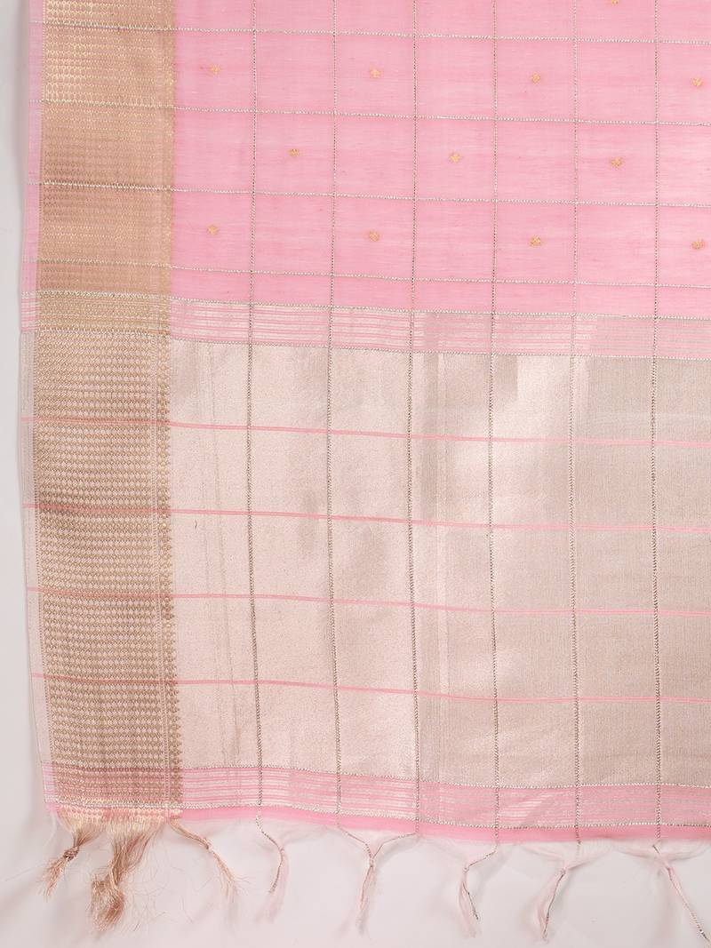 pink solid tissue saree with blouse