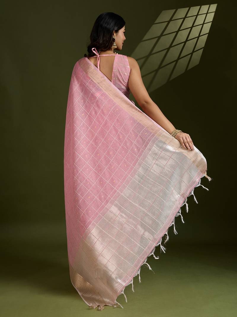 pink solid tissue saree with blouse