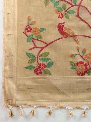 beige solid blended cotton saree with blouse 5
