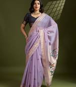 lavender solid blended cotton saree with blouse