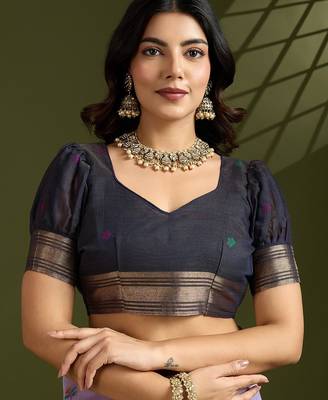 lavender solid blended cotton saree with blouse 2