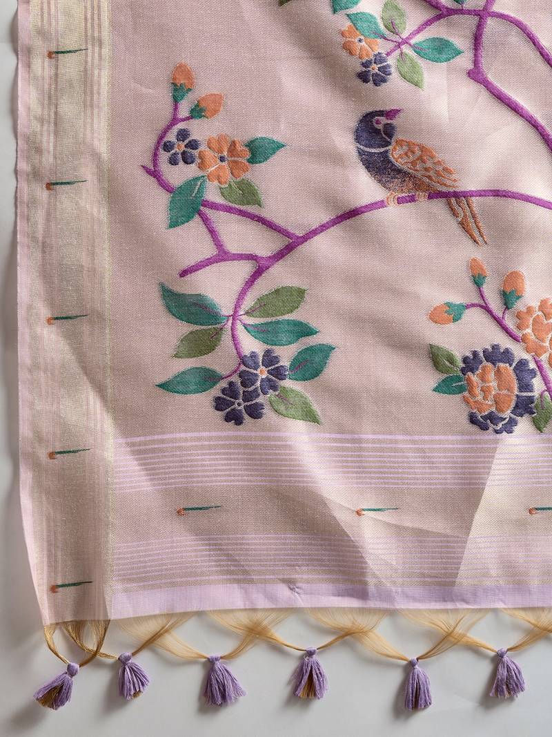 lavender solid blended cotton saree with blouse